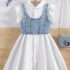 Toddler Girl White Dress With Denim Vest