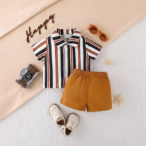 Toddlers Boy Vintage Shirt And Brown Short 2pcs (2)