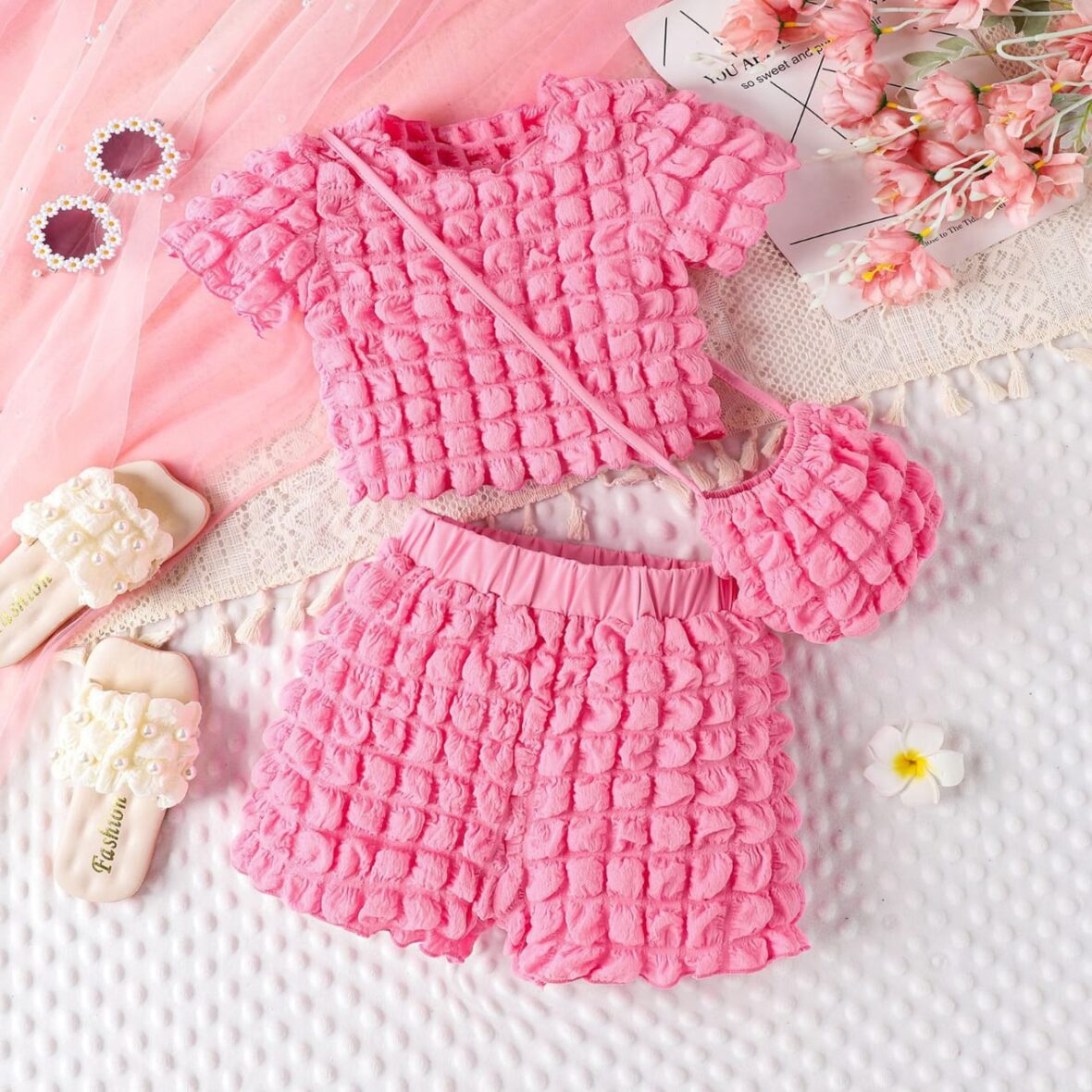 Toddlers Girl Pink On Pink Puff 2pcs