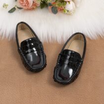 Toddler Boy Black Glossy Loafers (3)