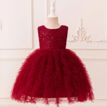 Toddler Girl Armless Sequin Ball Dress, Princess Dress Lace Party Fluffy Gown