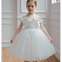 Toddler Girl Lace Flower Bow Tulle Princess Dress, Ball Gown, Party Dress