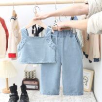 Toddler Girl Sleeveless Denim Vest And Denim Trouser 2pcs (2)