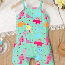 Toddlers Girl Green Pink Dino Jumpsuit