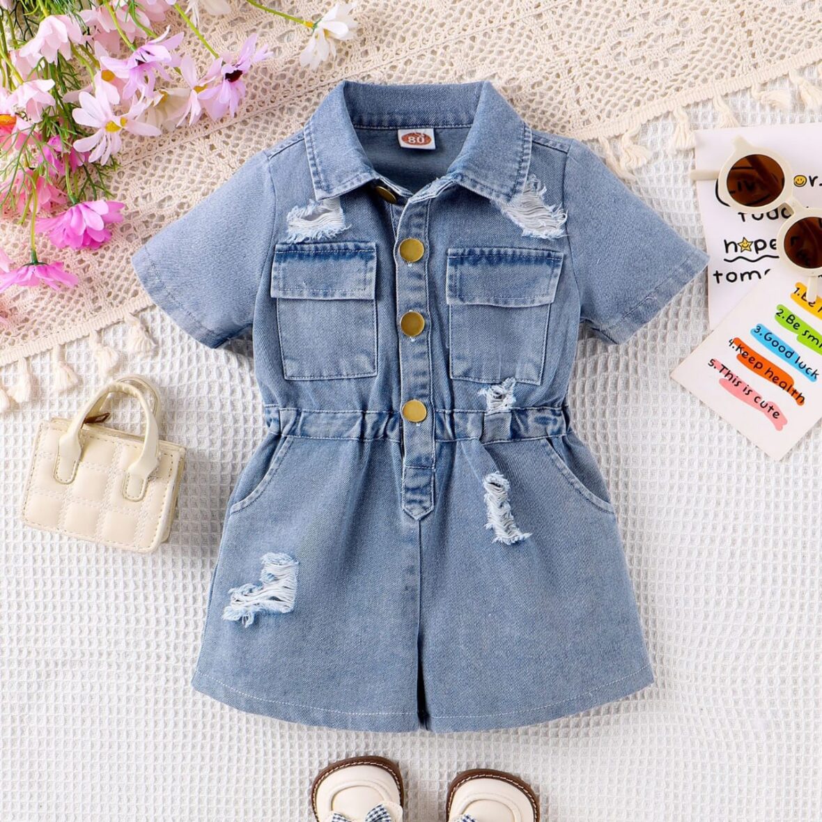 Baby And Toddler Girl Denim Patched Jumpsuit