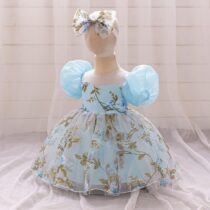 Baby And Toddler Girl Puff Shoulder Flowering Ball Dress, Ball Gown