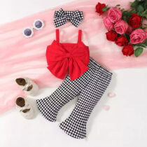 Baby Girl Red Bow Top With Palazzo Trouser With Hair Band 2pcs