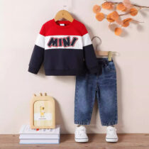 Toddler Boy Mini Long Sleeve Tee-Shirt With Denim Trouser 2pcs