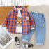 Toddler Boy Space Pilot Orange Plaid Shirt With White Inner And Denim Trouser 3pcs