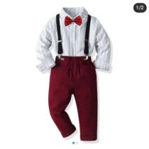Toddler Boy Stripe Shirt With Suspender Pant Trouser 2pcs