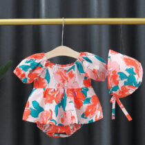 Toddler Girl And Baby Gril Flowering Romper With Cap On Black Friday Sales