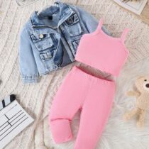 Toddler Girl Pink On Pink With Denim Jacket 3pcs (1)