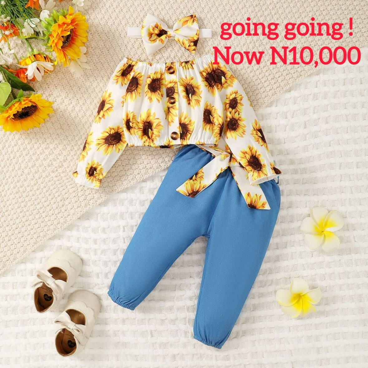 Yellow Sunflower Top And  Blue  Trouser For Baby And  Toddlers Girl On Clearance Sales