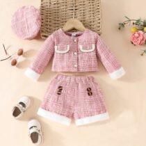 Baby Girl And Toddler Plaid Shirt On Plaid Short 2pcs (2)