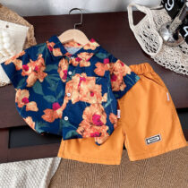 Toddler Boy Flower Collar Vintage With Orange Short 2pcs