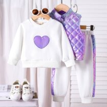 Toddler Boy Love Purple Long Sleeve Tee And Purple Jacket Track Suit 3pcs