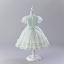 Toddler Girl Puff Shoulder Lemon Dress, Ball Gown Princess Dress (2)