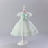 Toddler Girl Puff Shoulder Lemon Green Dress, Ball Gown Princess Dress