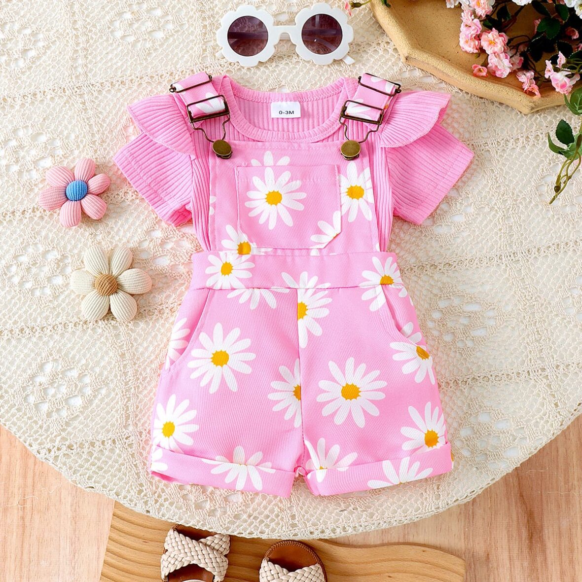 Baby And Toddler Girl Pink Pin Down Top With Dung 2pcs