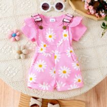 Baby And Toddler Girl Pink Pin Down Top With Dung 2pcs (1)