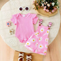 Baby And Toddler Girl Pink Pin Down Top With Dung 2pcs (2)