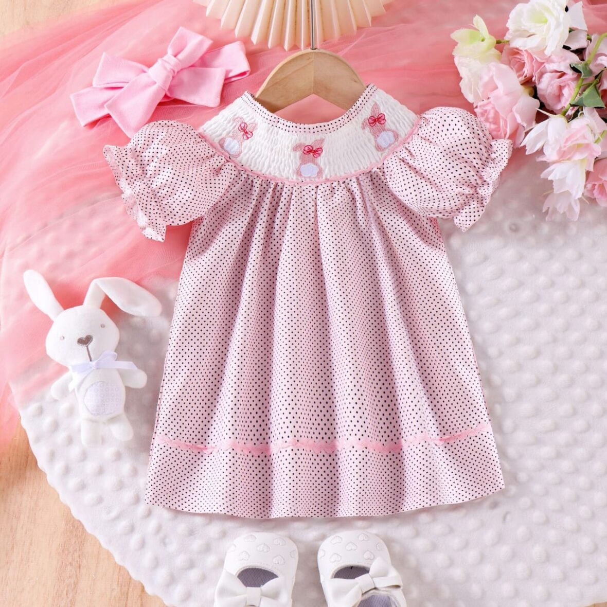 Baby And Toddler Girl Pink Puff Shoulder Dress