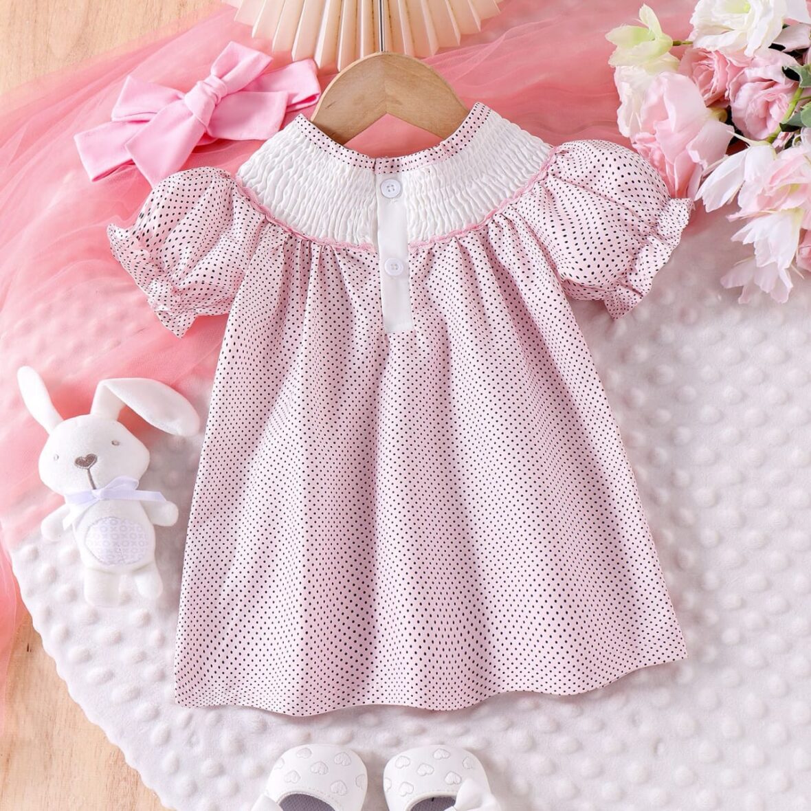 Baby And Toddler Girl Puff Shoulder Dress (2)