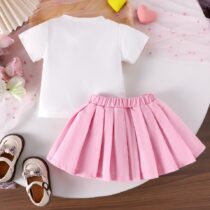 Baby And Toddler Girl White Love Top With Pleated Skirt 2pcs (2)