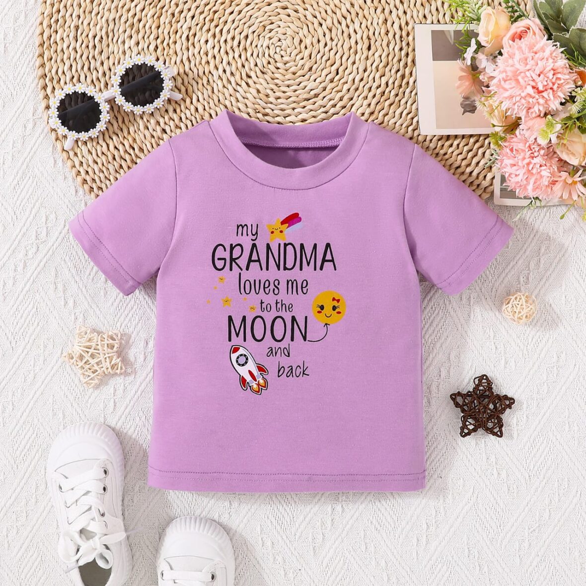 Baby And Toddler Unisex My Grandma Loves Me To the Moon Single Tee-Shirt