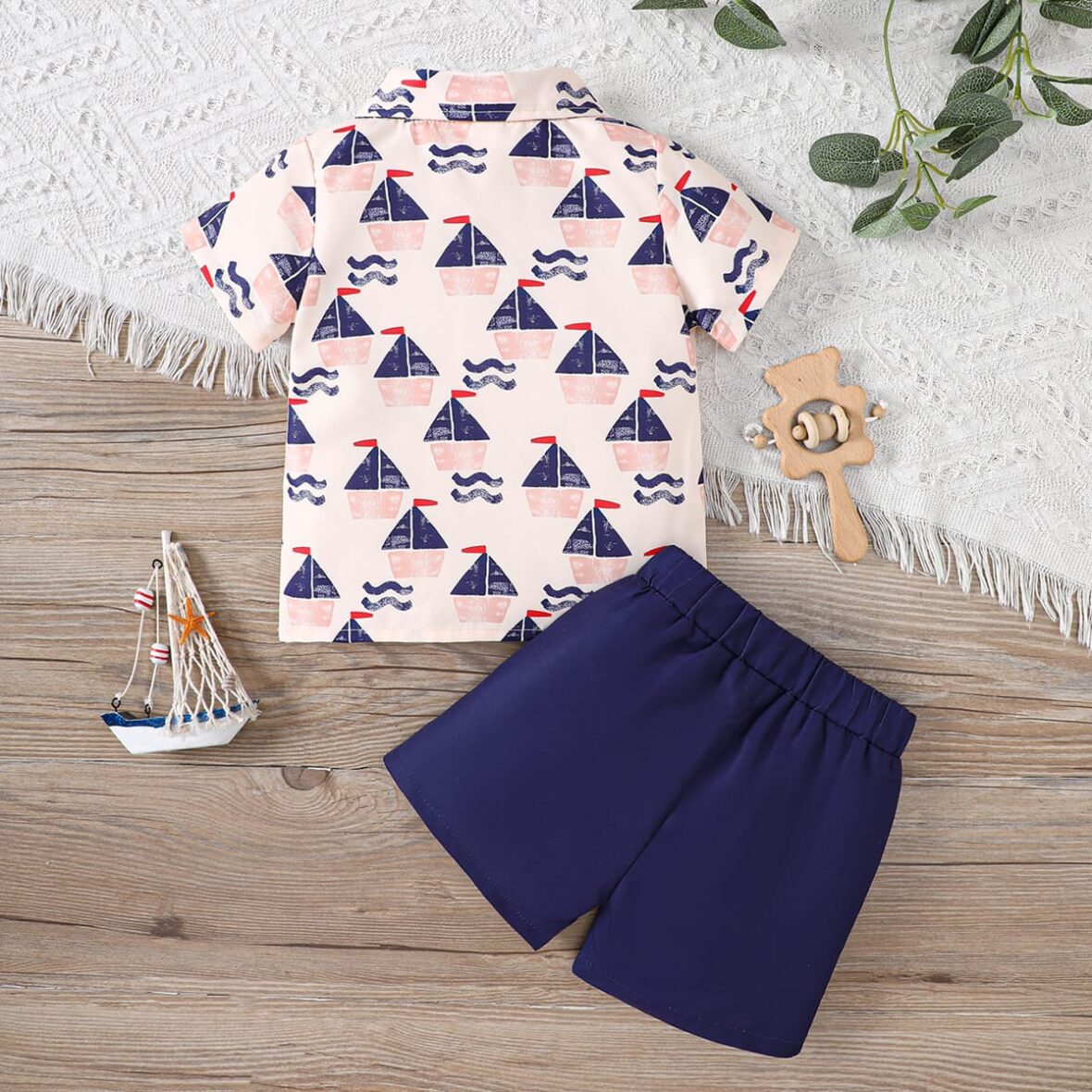 Baby Boy And Toddler Boy Vintage Shirt With Navy Blue Short 2pcs (1)