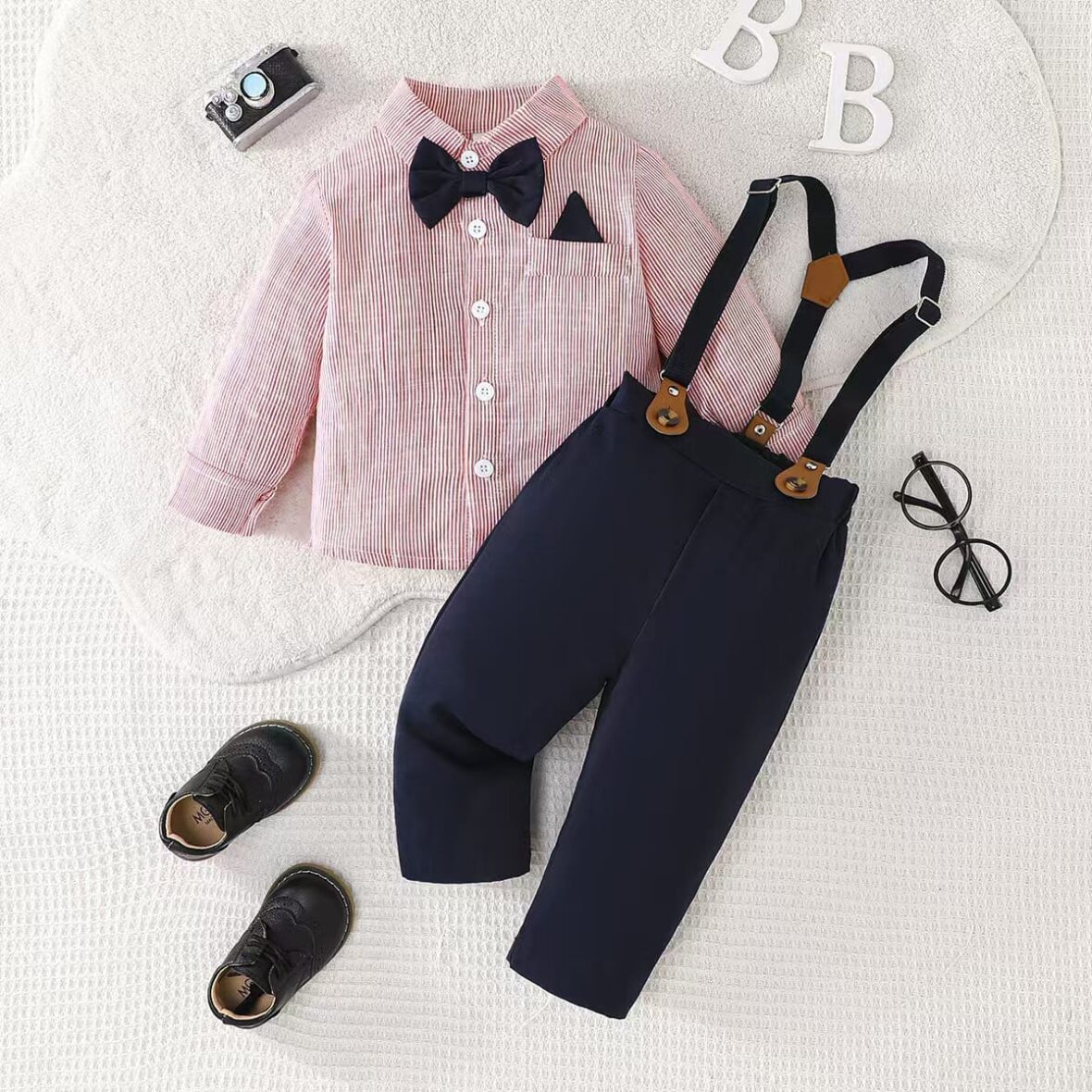 Baby Boy Shirt, Bow Tie With Trouser And Suspender Set