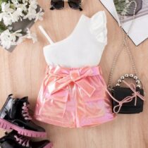 Baby Girl White Top With Pink Short 2pcs