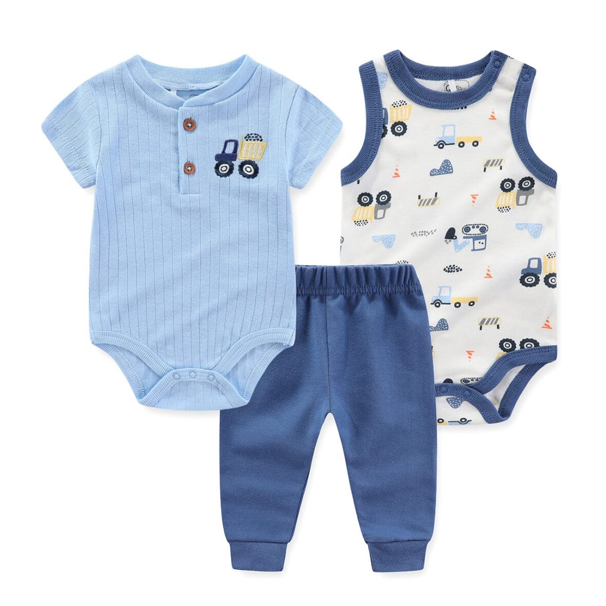 Newborn Baby Boy Pin Down Bodysuit With Trouser/Pant 3pcs