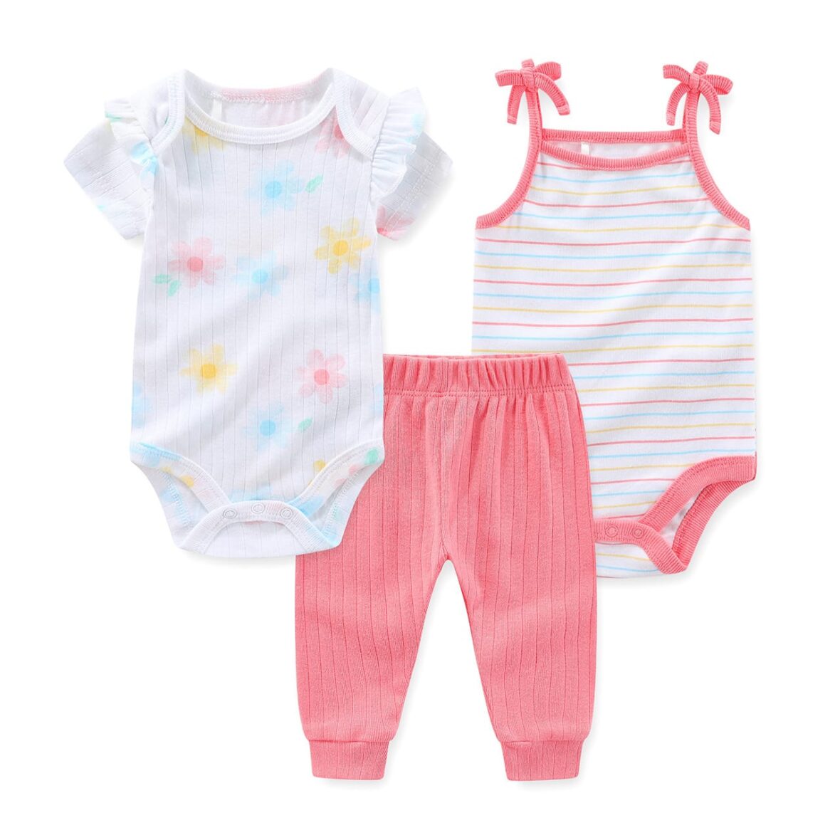 Newborn Baby Girl Pin Down Bodysuit With Trouser/Pant 3pcs