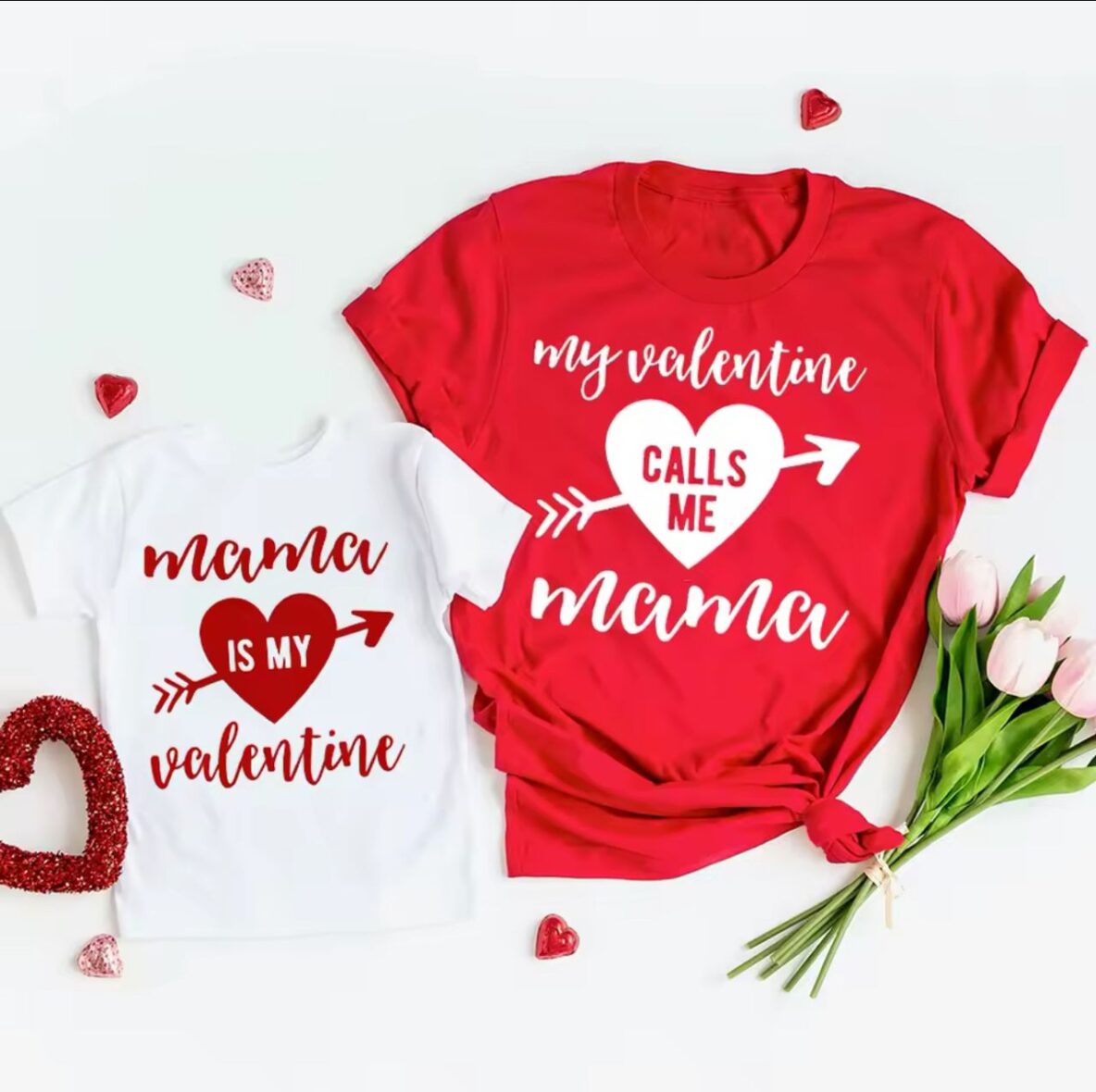 Toddler Unisex Mummy Is My Valentine Round Neck Tee-Shirt (Only White )