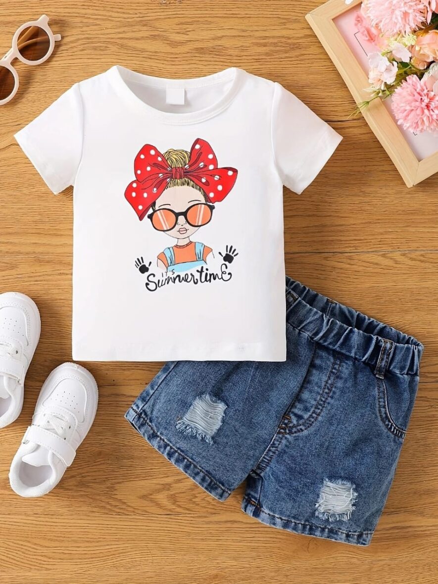 Baby And Toddler Summer Time Top With Denim Short 2pcs