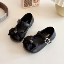 Toddler Girl Black Strap Bow Shoe