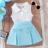 Baby toddler girl White polo top sleeveless with blue pleated skirt
