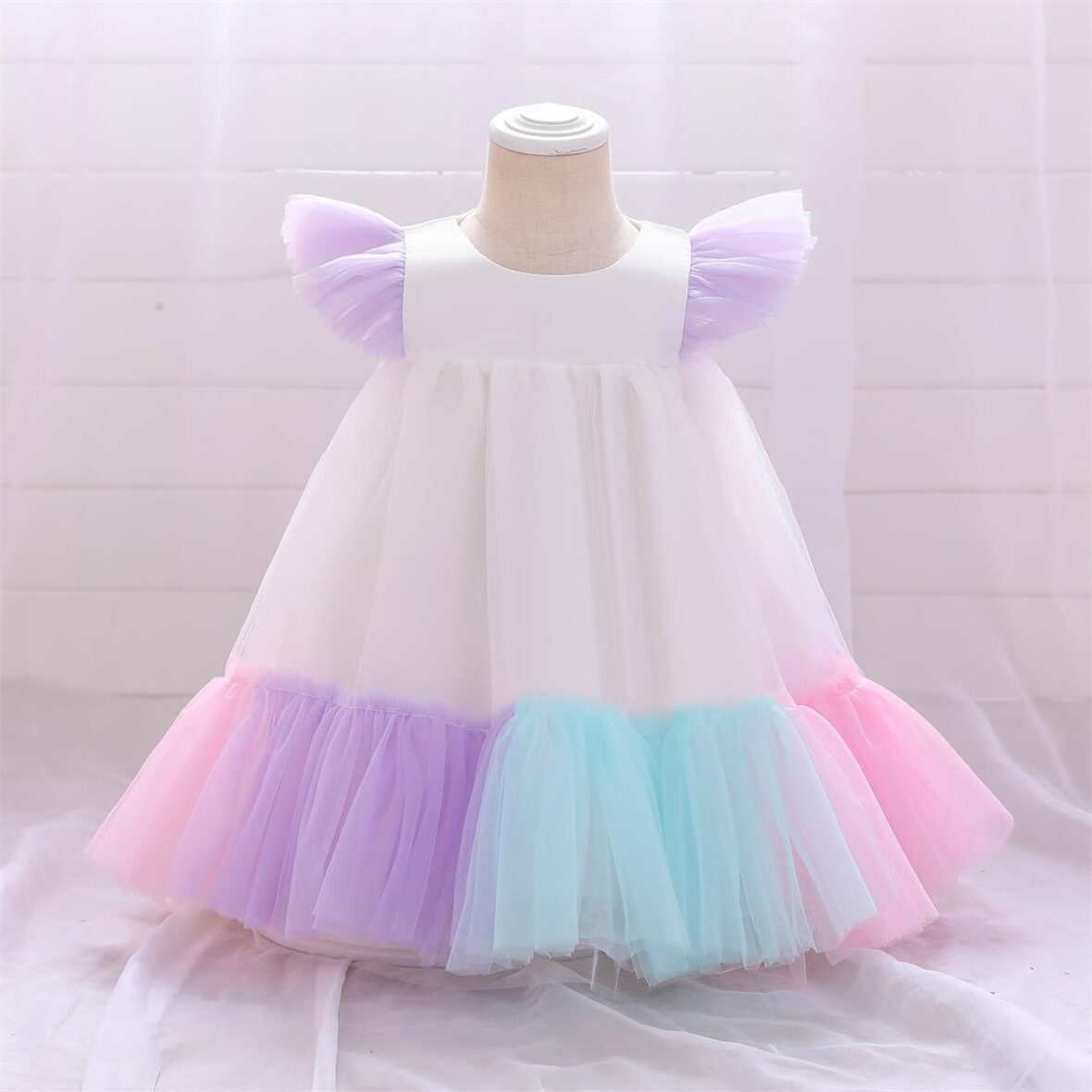 Baby Toddler White Multi Colour Princess Party Dress