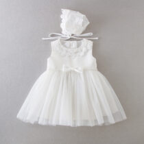 Baby Girl White New Born Naming Wear, Christian Dedication Baptism Dress With Bonnet