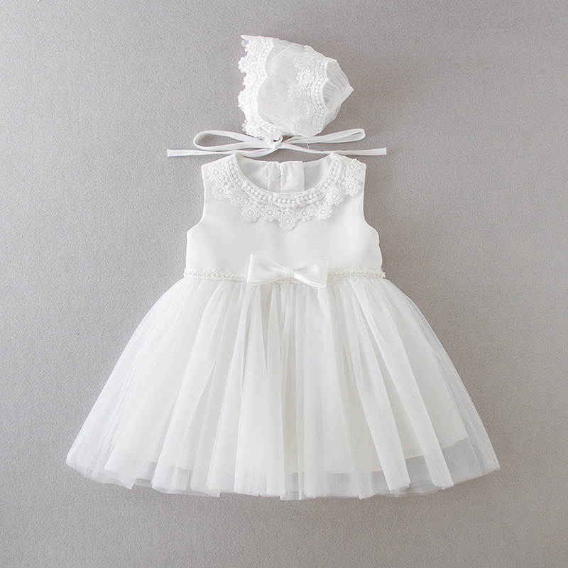 Baby Girl White New Born Naming Wear, Christian Dedication Baptism Dress With Bonnet
