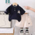 Toddler Boy Navy Collar Teddy Bear Tee Shirt With Cream Short 2pcs