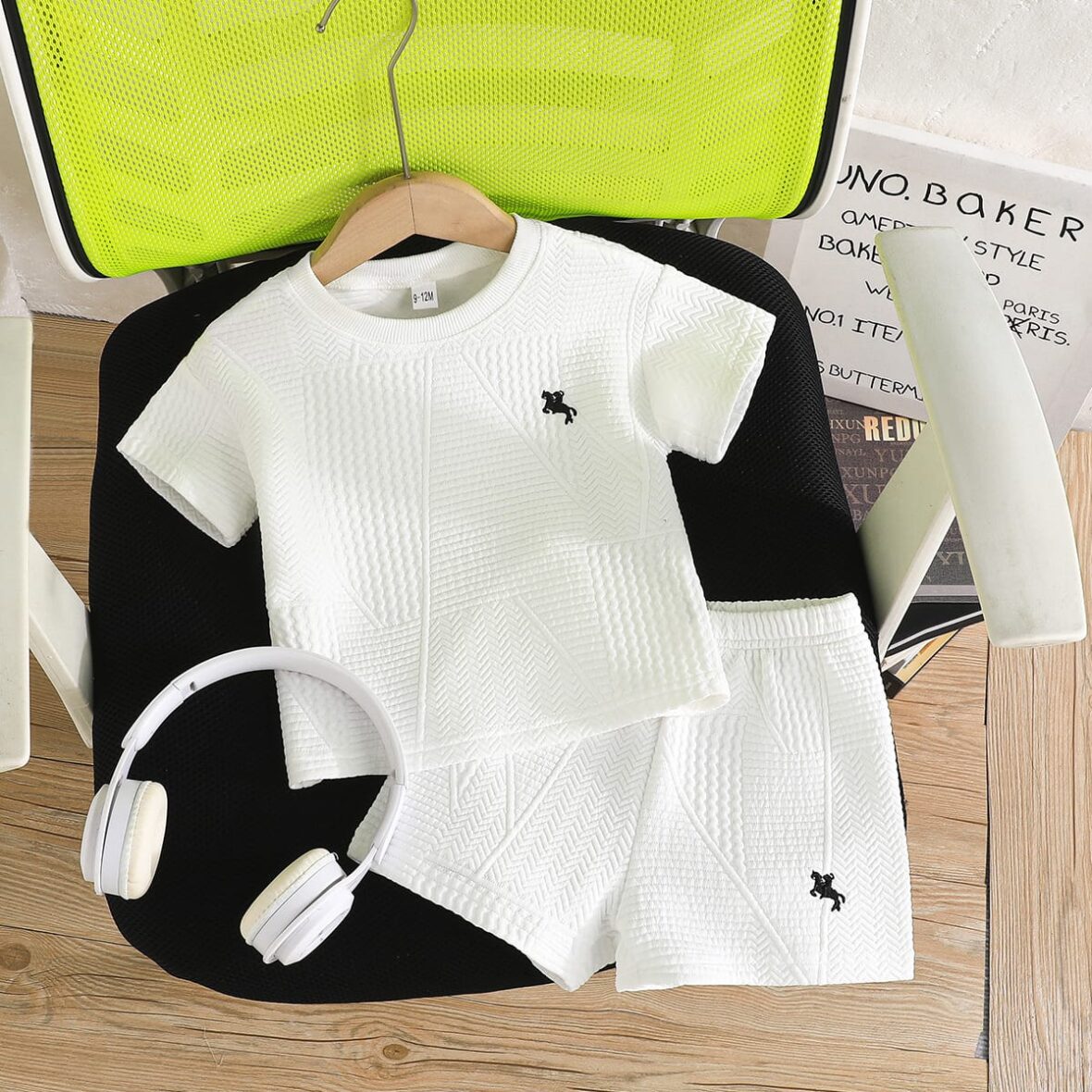 Baby Boy And Toddler Boy Horse Crepe White On White 2pcs