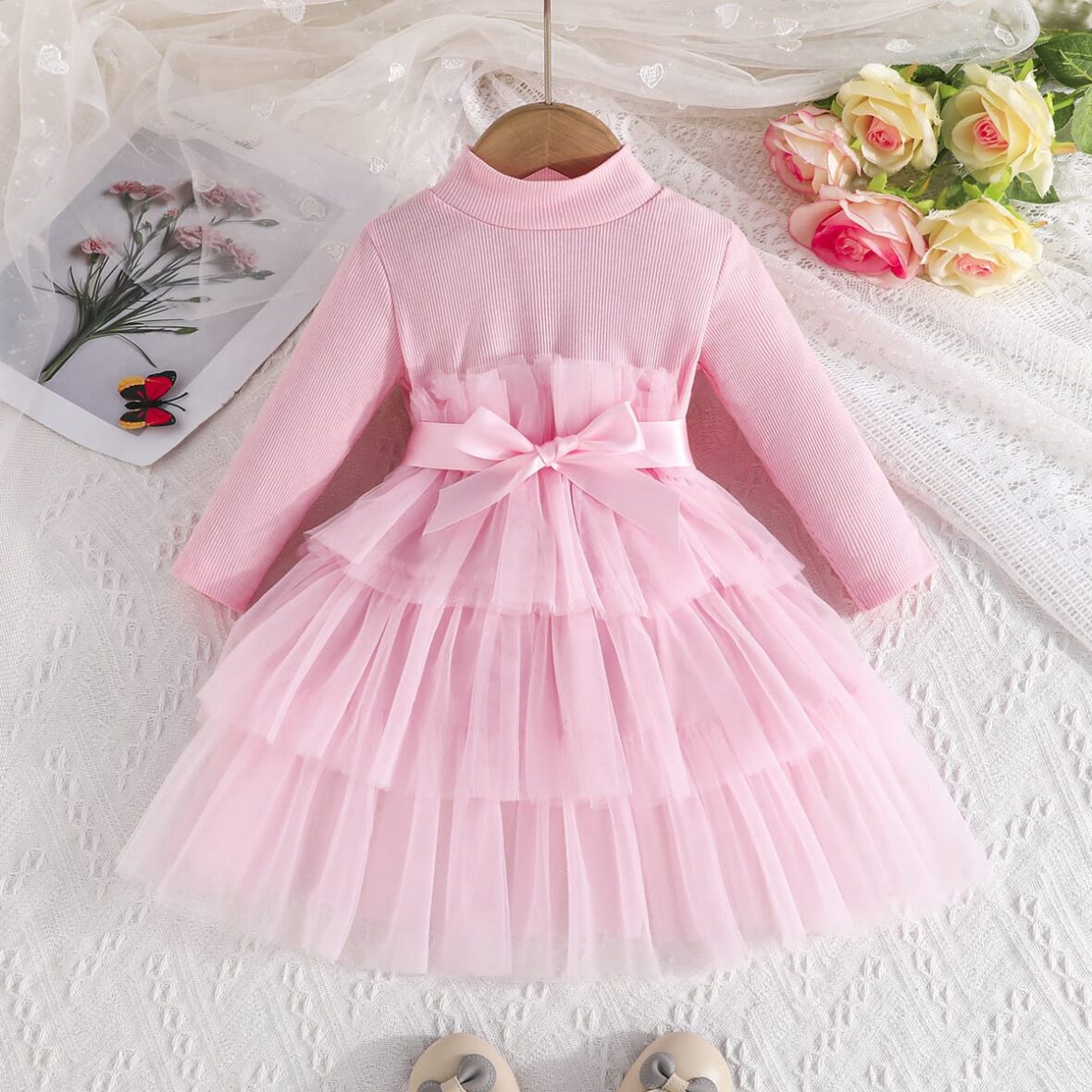 Baby Girl And Toddler Girl Pink Turtle Neck Tutu Dress