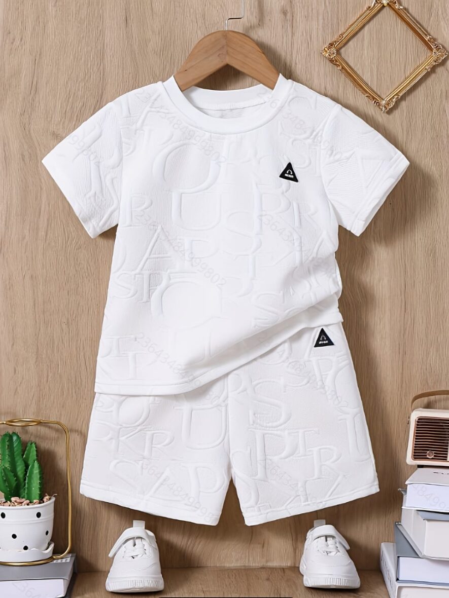 Toddler Boy Letters White On White 2pcs