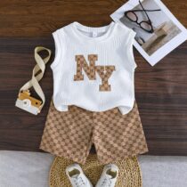 Toddler Boy NY White Tee With Brown Short 2pcs