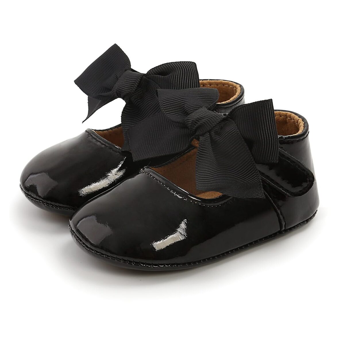 Baby Girl Black bow soft sole shoe (2)