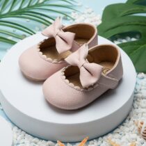 Baby Girl Peach Bow Soft Sole Shoe (2)