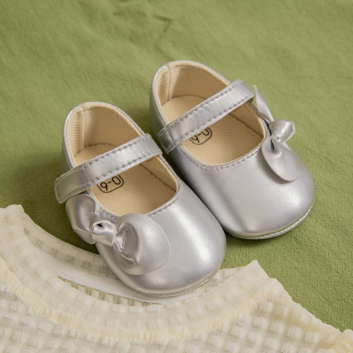 Baby Girl Side Bow Silver Soft Sole Shoe