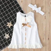 Baby Girl Sleeveless Gold Bow Dress With Hair Band (1)
